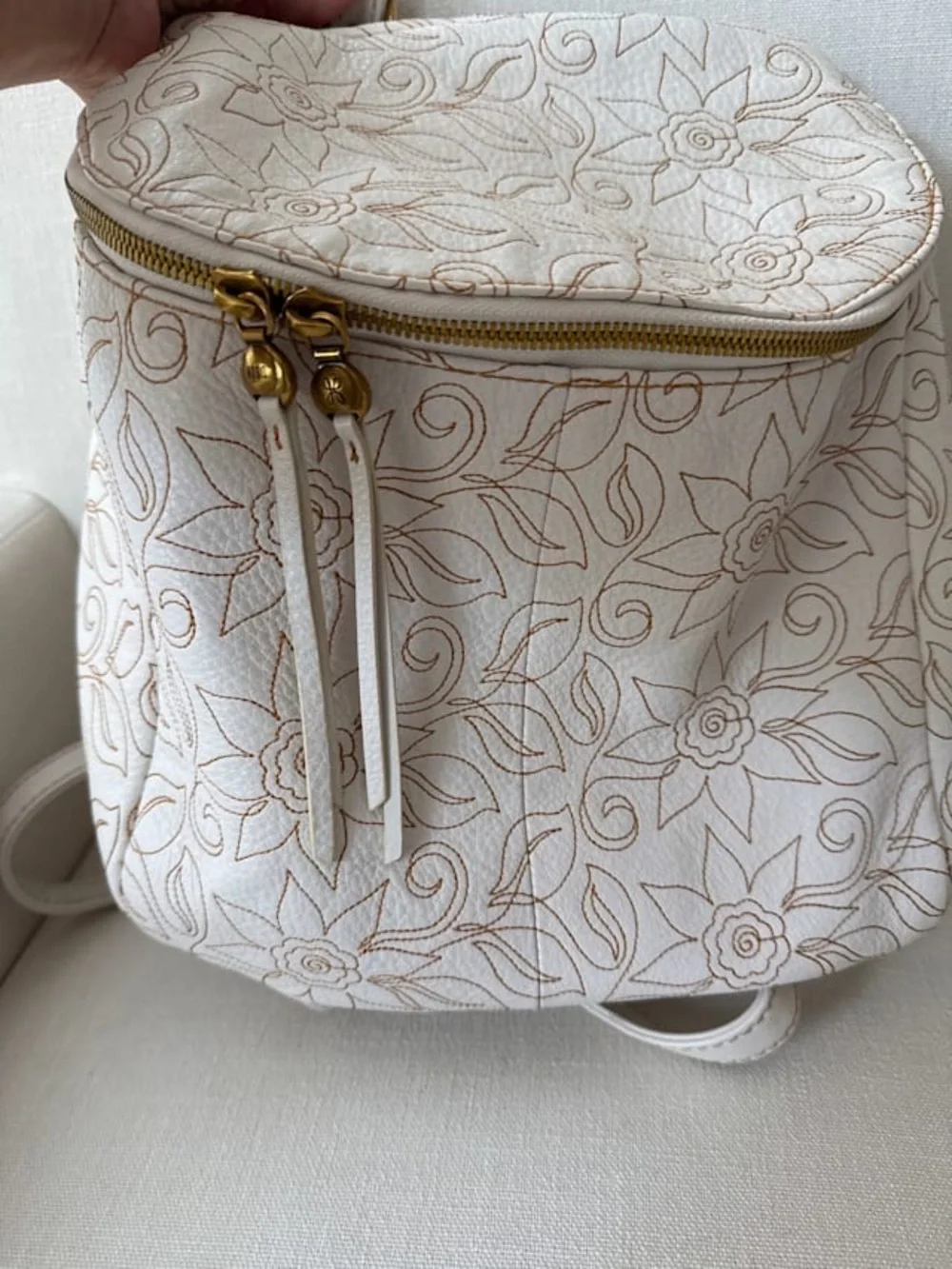 HOBO  River Cream Floral-Embroidered Backpack with Gold Accents